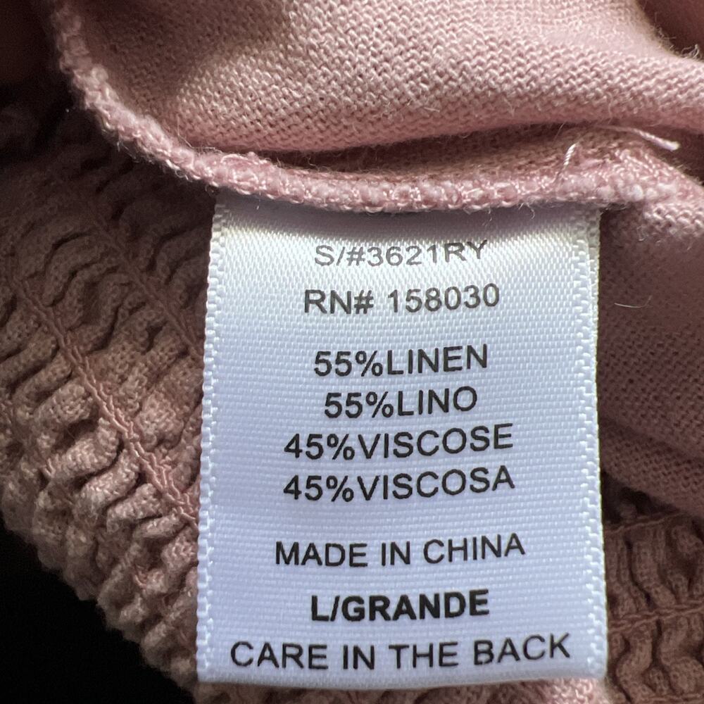 Love Tree Jumpsuit Womens Large Pink Linen Blend Smocked Bodice Boho Cottagecore - Picture 4 of 12